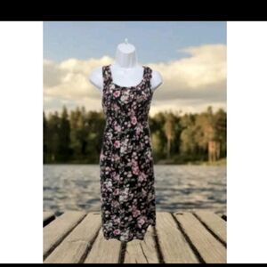 Croft & Barrow Smocked Sleeveless Dark Floral Midi Dress XS Sundress #8